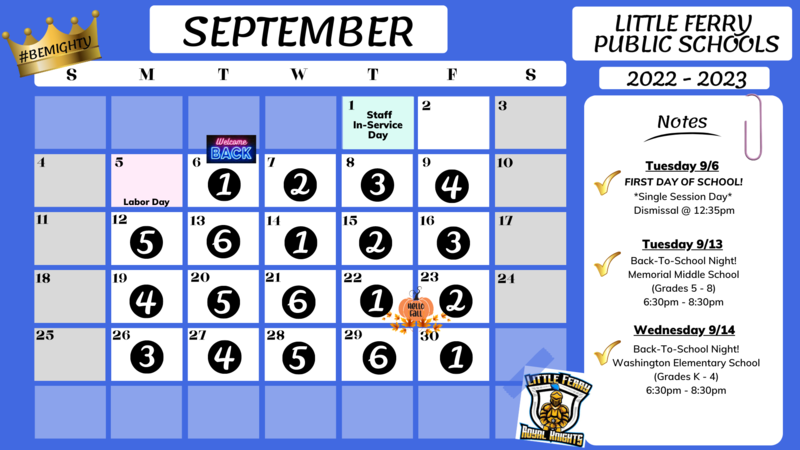 September Schedule with Day Numbers and Events
